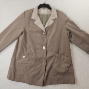 Gallery Womens Medium Tan Brown Button Front Rain Jacket Trench Coat with Hood